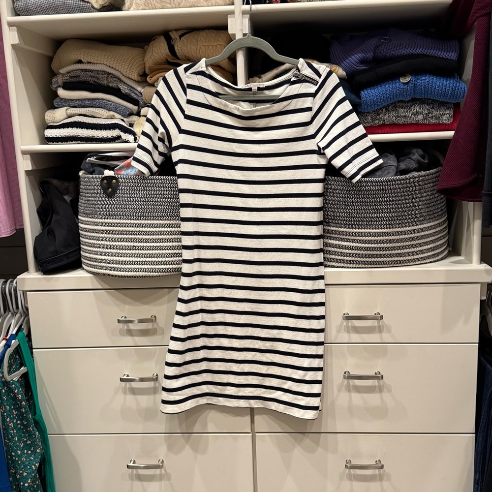 GAP Navy and White Sheath Dress Crew Neck